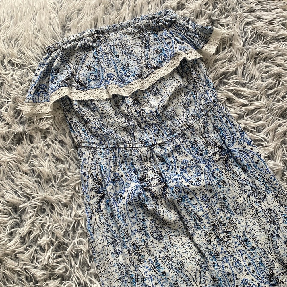 Garage Size Small Maxi Dress Blue and White with Lace Trim